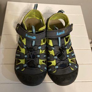 KAMIK Crab Boy's Closed Toe Sandals Water Shoes Blue Green Hook And Loop